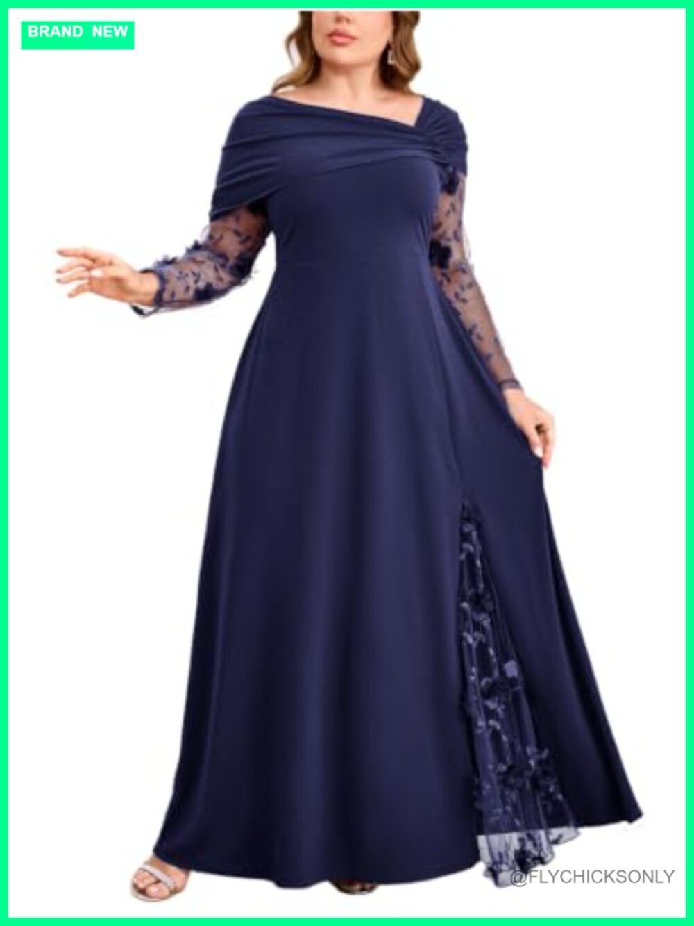 Plus Size 3D Floral Sleeve Formal Dress A Line Maxi Evening Gown